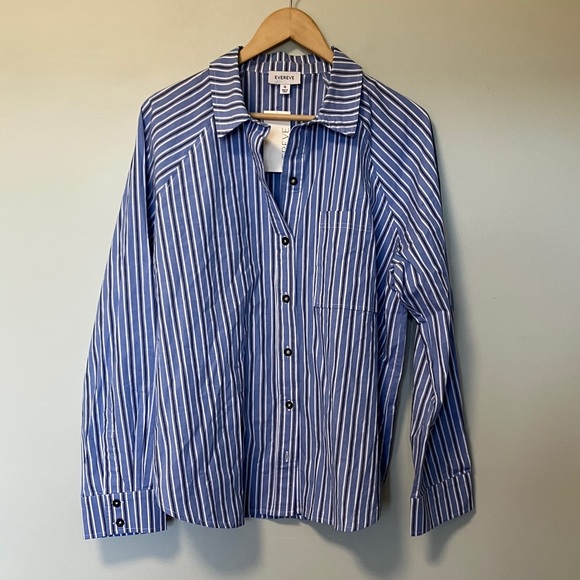 NWT Evereve Everly Blue & White Striped Shirt - Picture 3 of 12